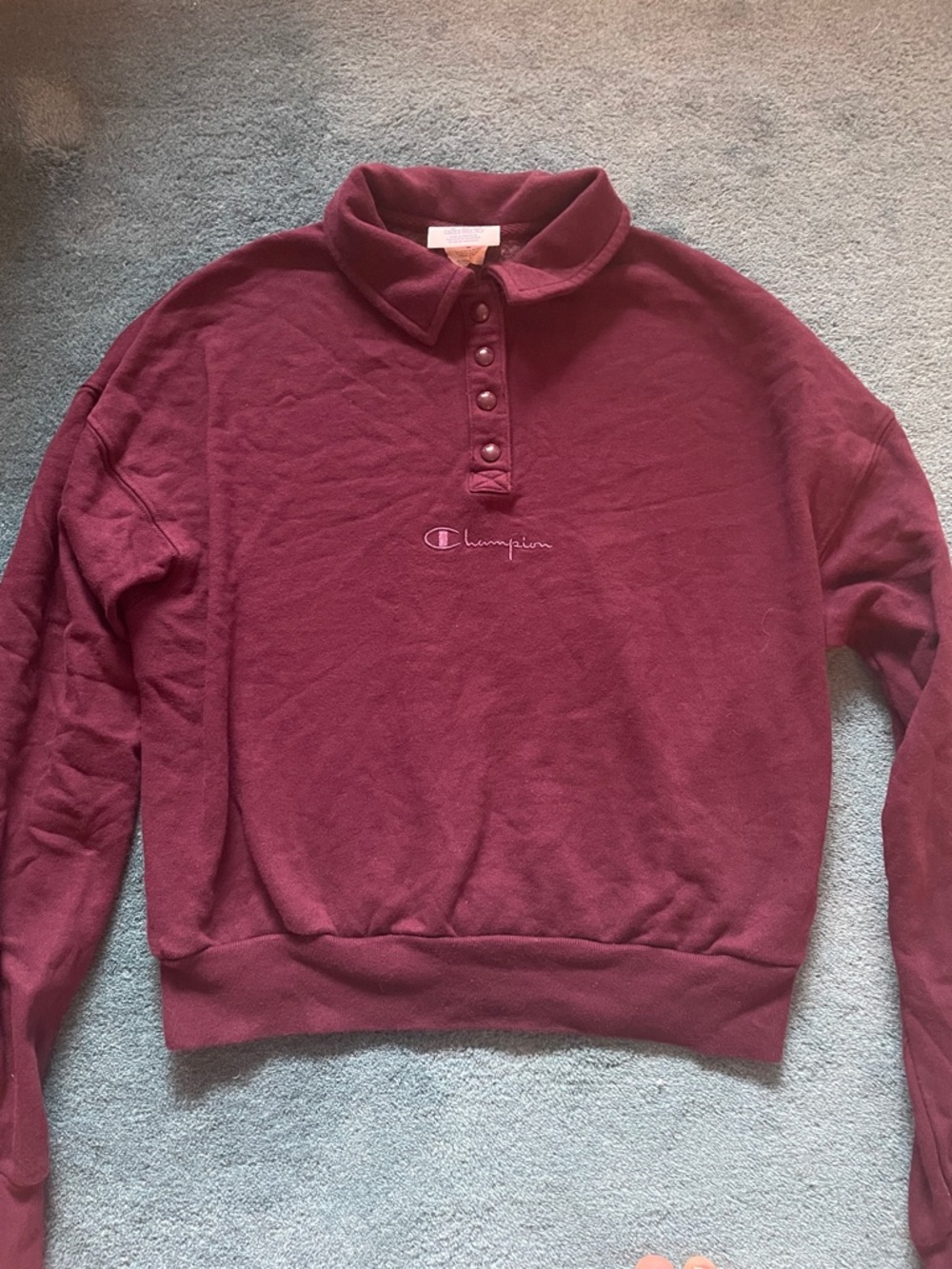 Champion Maroon Snap-Front Pullover Cropped Sweatshirt